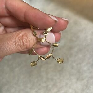 3/$15 - Gold Leaf Earrings with Yellow Stone